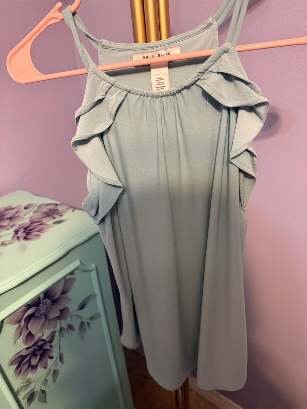 White House Black Market Sage Green Ruffle Halter Tank